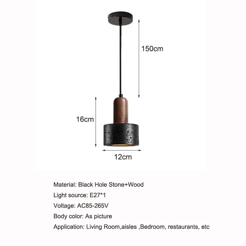 Natural Black Hole Stone Pendent Lamp Restaurant Bedroom Bedside  Decoration Chandelier Modern Nordic Wabi Sabi Chandelier