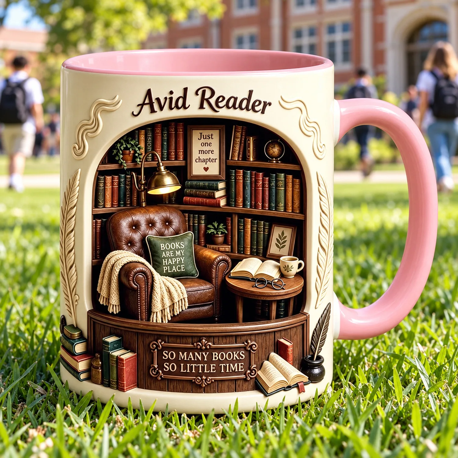 Custom Avid Reader Coffee Mug 11oz Ceramic Cup 325ml, Cozy Library Print, Add Your Name, Gift for Book Lovers