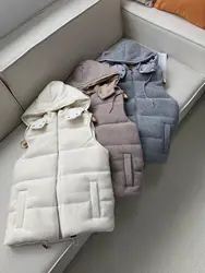 Piumino da donna con cappuccio staccabile in lana lavorata a maglia piumino d'oca bianco gilet