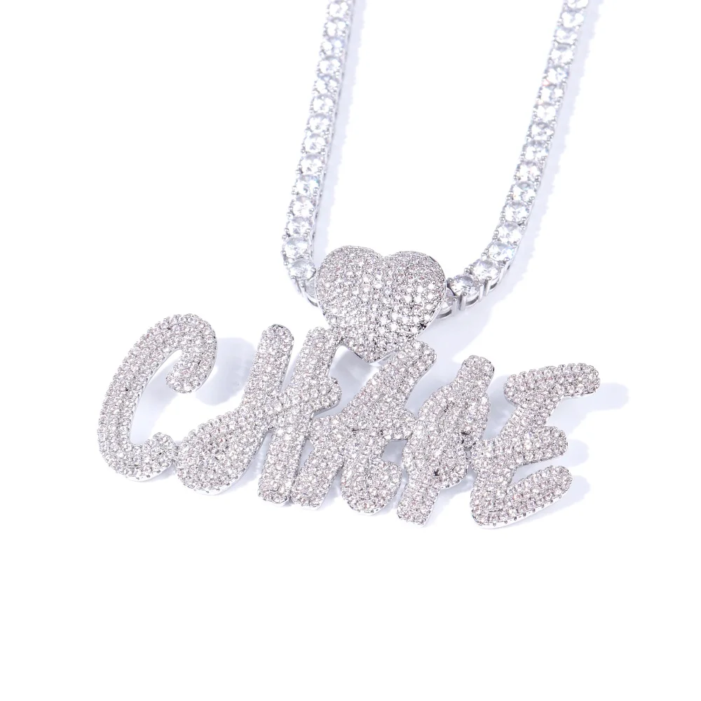 

Изготовленный на заказ полный кубический циркон в форме сердца, подвеска с буквами или цифрами для нее, персонализированная двухслойная цепочка с застежкой «Любовь»