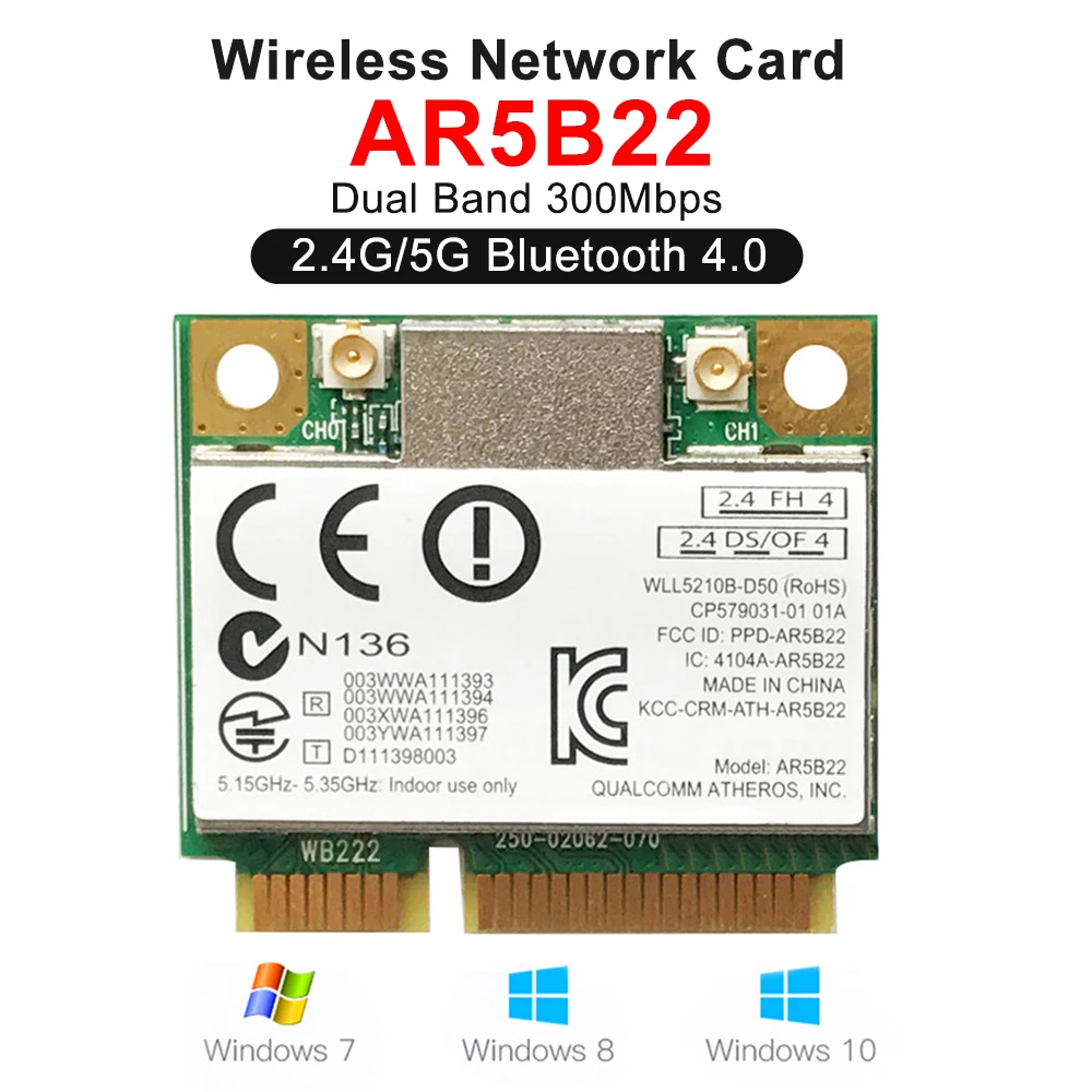 Dual Band 300Mbps Wifi AR5B22 Wireless 802.11a/b/g/n Mini PCI-E WLAN 2.4G/5Ghz Bluetooth-compatible 4.0 Wireless Network Card