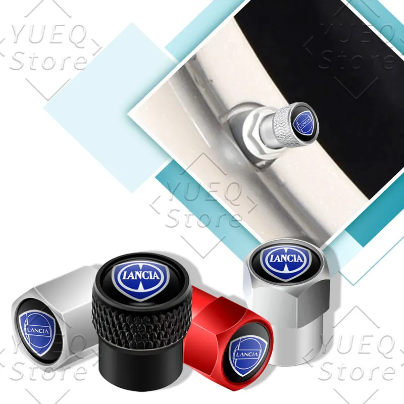 Tapa de vástago de válvula de neumático de rueda de coche, tapas de vástagos de aluminio a prueba de polvo para logotipo Lancia Delta 3 Ypsilon Phedra Musa Voyage, 4 Uds.