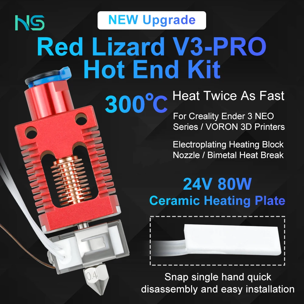 

Upgrade Red Lizard V3 PRO High Speed Extrusion Head for Ender 3 Pro Voron 2.4 Ender5 S1 CR10S 3D Printer Hot End Plating Nozzles