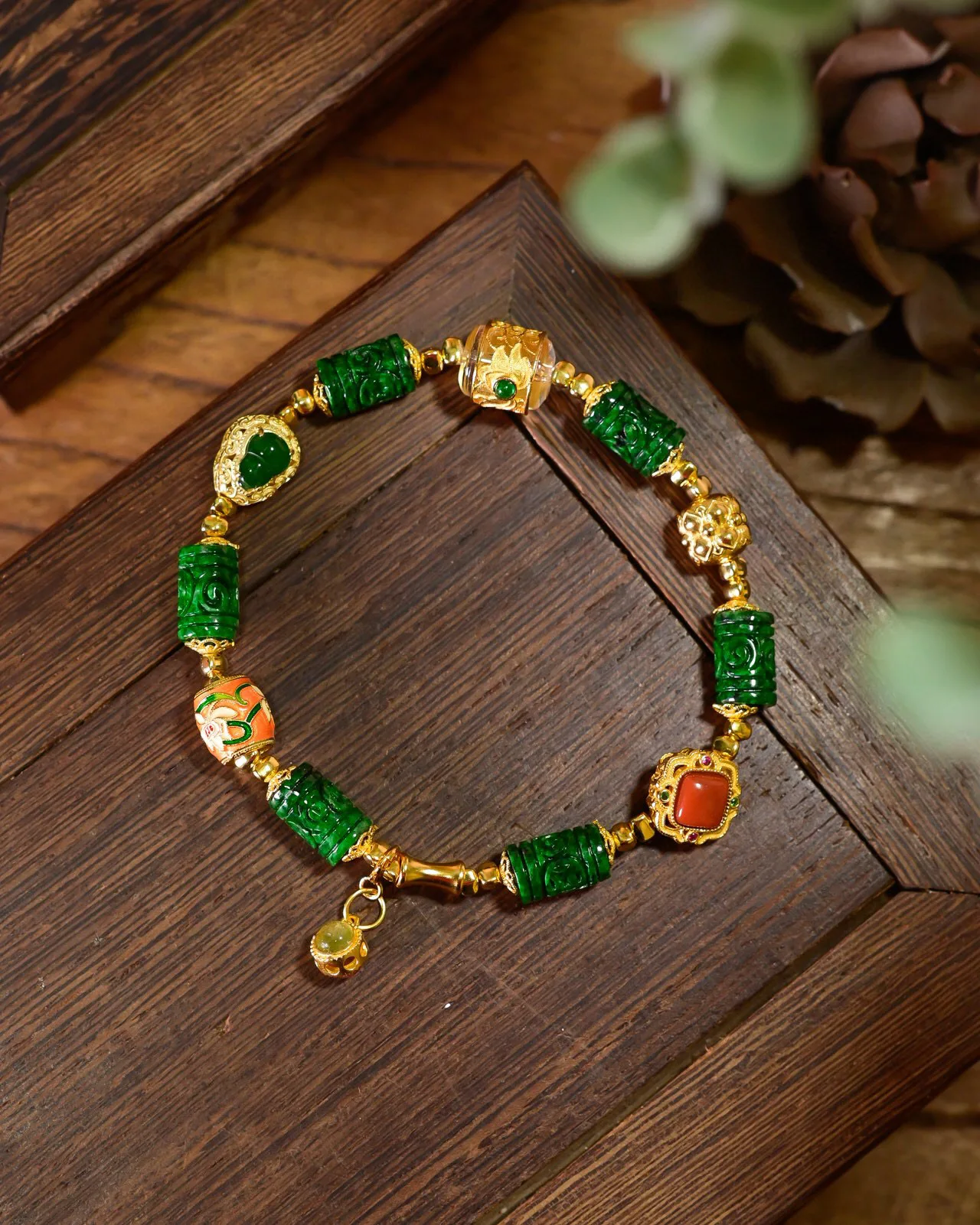 

S925 Серебряный браслет из натурального жадеита класса А, пряные зеленые бусины-бочонки, позолоченный тыквенный прозрачный кварц, ювелирные изделия из нескольких драгоценных камней