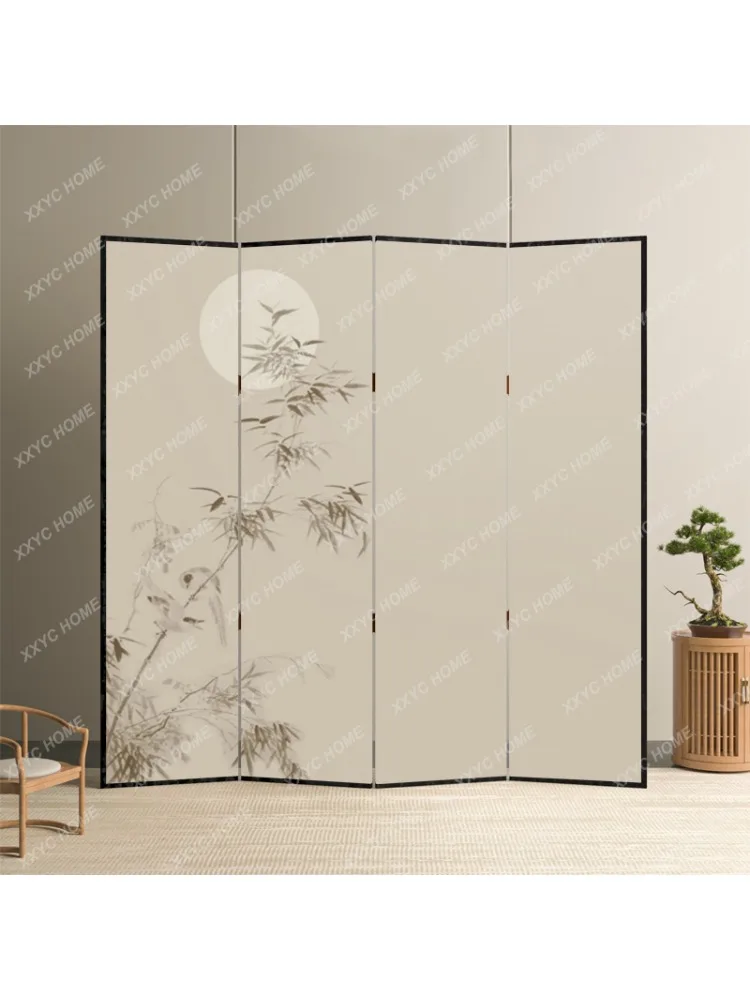 Elegant Artistic Conception Subareas Screens Mobile Folding  Covering Tea Room Bamboo Shadow Moon round Accordion Partition