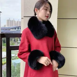 100% Real Fox Fur Collar Winter Coat Hood Fur Scarf Cuffs Set Jacket Match Overcoats Accessory Women Neck Warmer Scarves