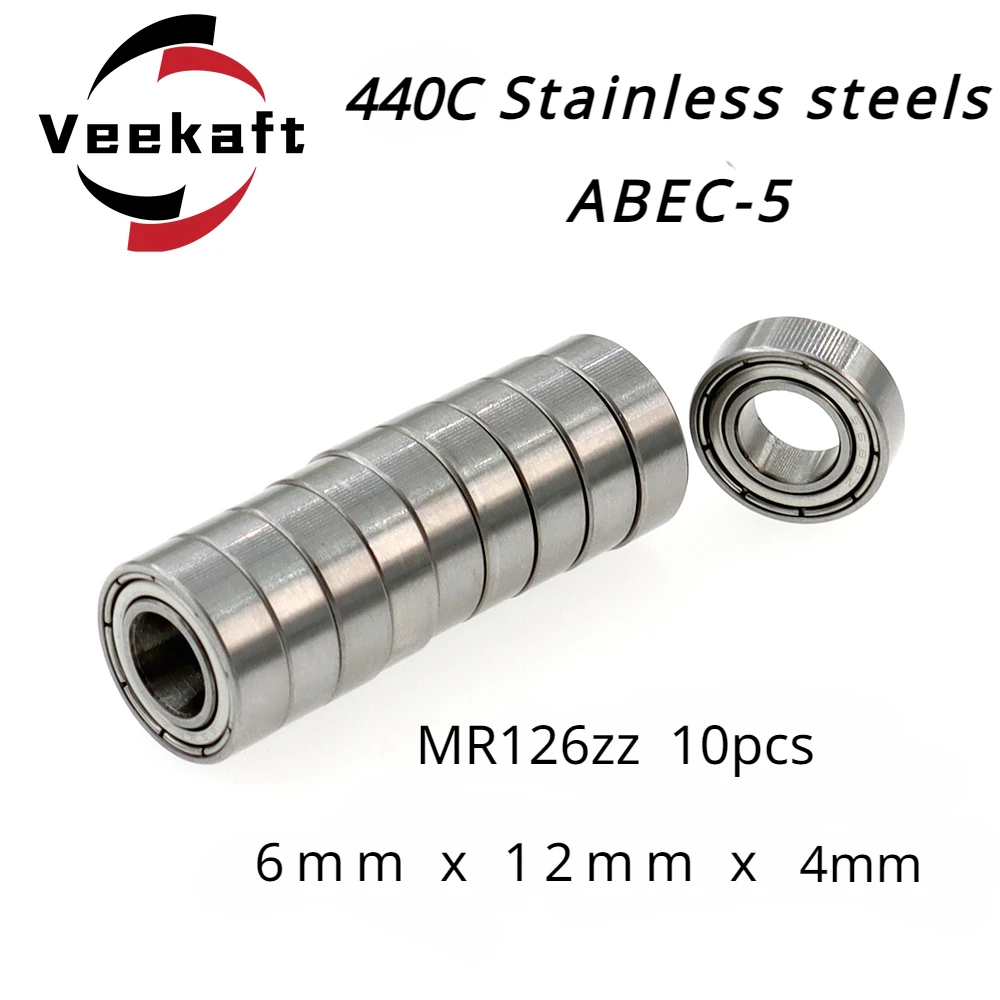 

Veekaft Premium 440C Stainless Steel ABEC-5 MR126zz 6x12x4mm Miniature Deep Groove Ball Bearings - Pack of 10pcs