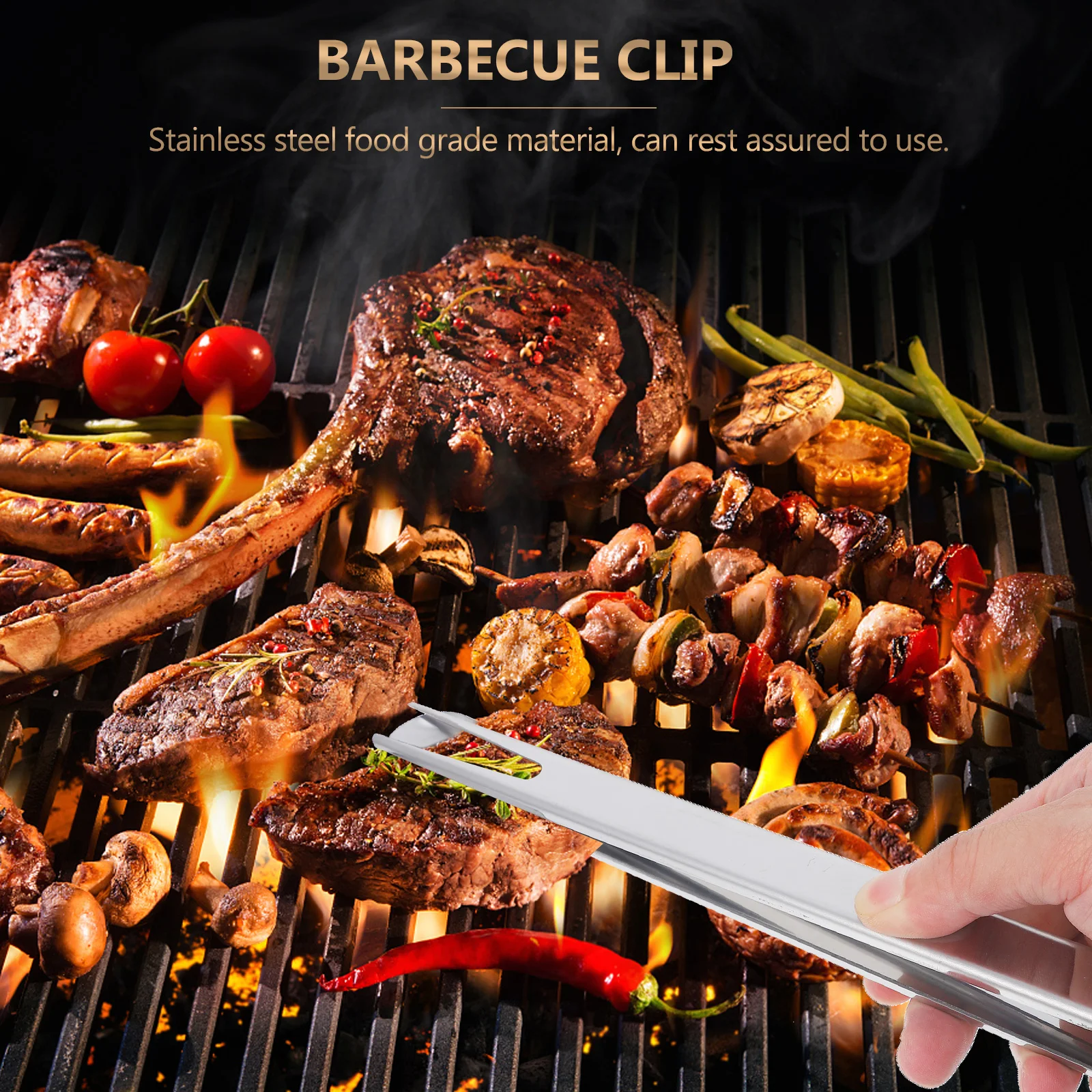 

Stainless Steel Tongs BBQ Cooking Stainless Steel Steak Tongs Tool Silver Reusable Kitchen Grilling Outdoor Lightweight