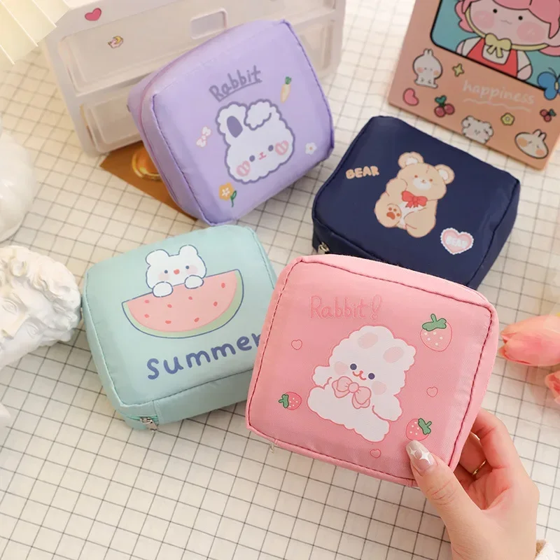 （Inventory Clearance）Cartoon Sanitary Napkin Bag Girl Travel Mini Makeup Bags Korea Card Lipstick Earphone Storage Bag Random