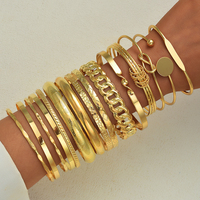 Boho Chic Gold Color Minimalist Bracelets Set for Women Retro Hip Hop Geometric Stackable Bracelet Daily Wear Party Jewelry Gift