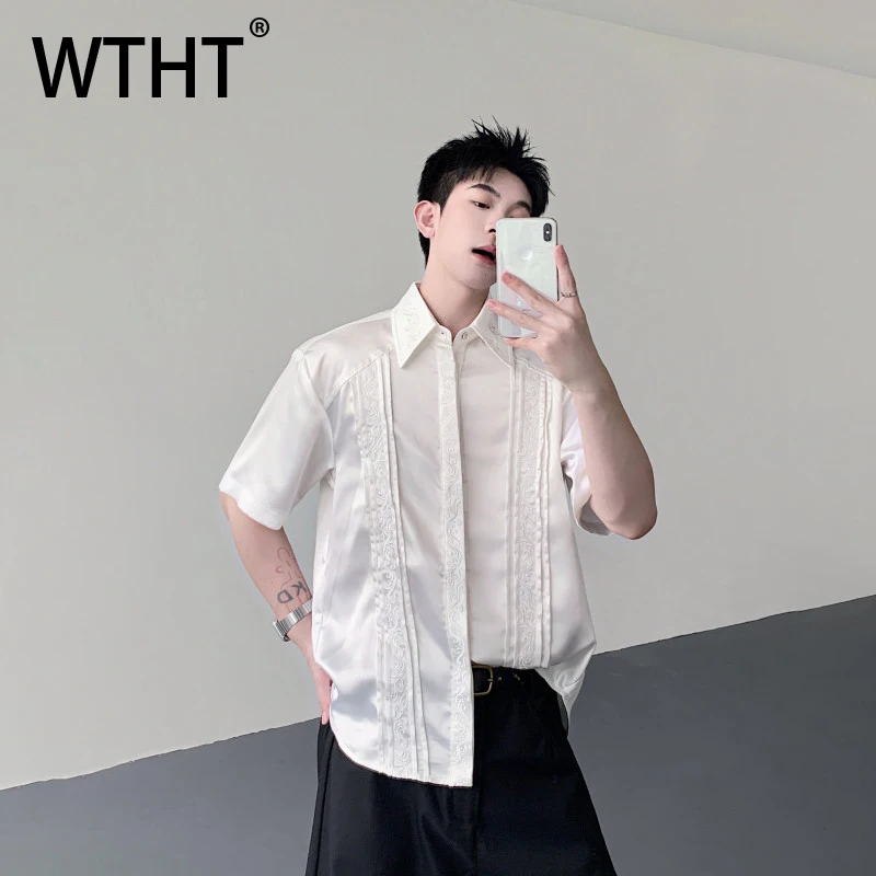 

Модные мужские рубашки WTHT с пэчворком, плиссировкой и вышивкой, летние, с короткими рукавами, отложным воротником, свободного кроя, модель 2026 года, 2A2841