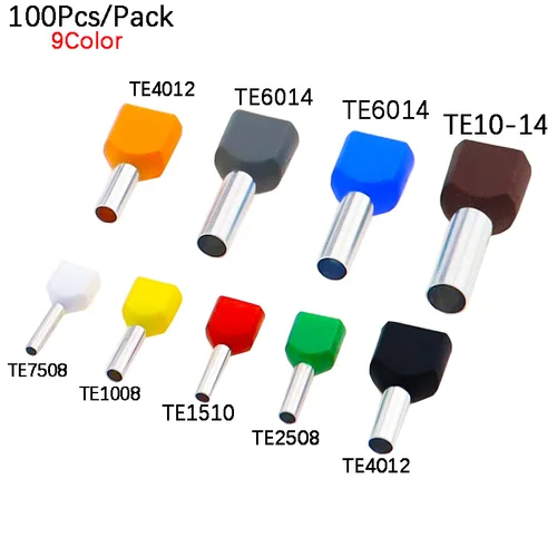 Imagen 2 del producto 100 Uds TE0508 TE1508 TE7508 doble tubo doble cable eléctrico casquillos aislados engarzado C bloque conector terminador