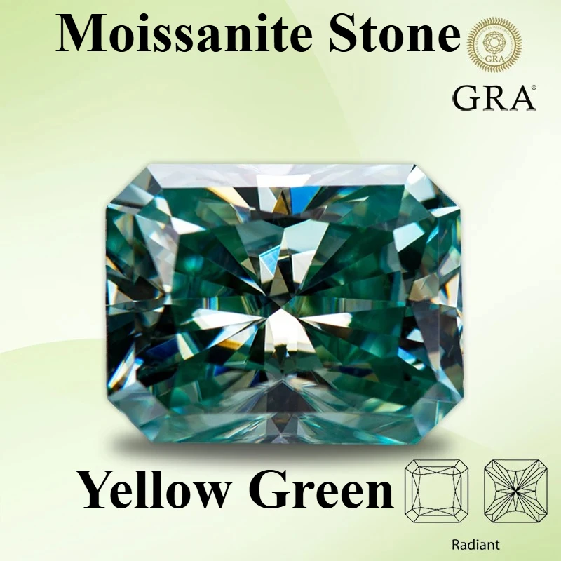 

Moissanite Stone Primary Color Yellow Green Radiant Cut Lab Grown Diamond for DIY Jewelry Making Materials with GRA Certificate
