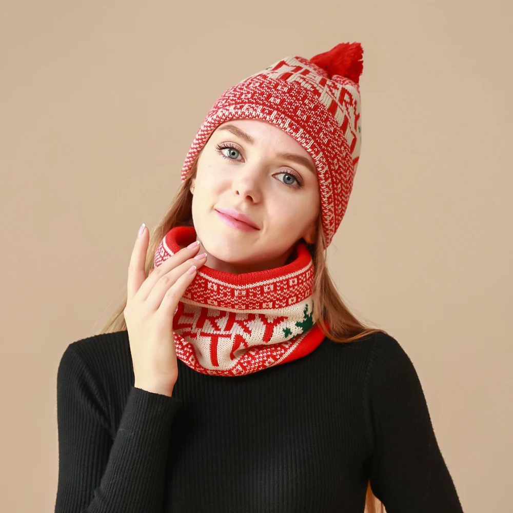 Fashion Winter Warm Chirstmas Knitted Hat Pompom Elk Knitted Beanies Valentine's Day Snowflake Warmer Bonnet Gift