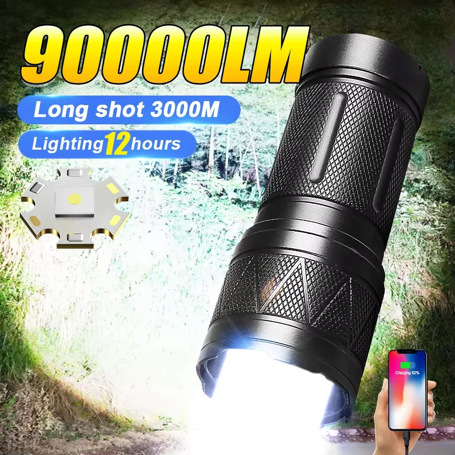 9000000LM 600W High Power LED Flashlights Powerful Rechargeable Tactical Flashlight Long Range Torch Built In 12000mAh Battery