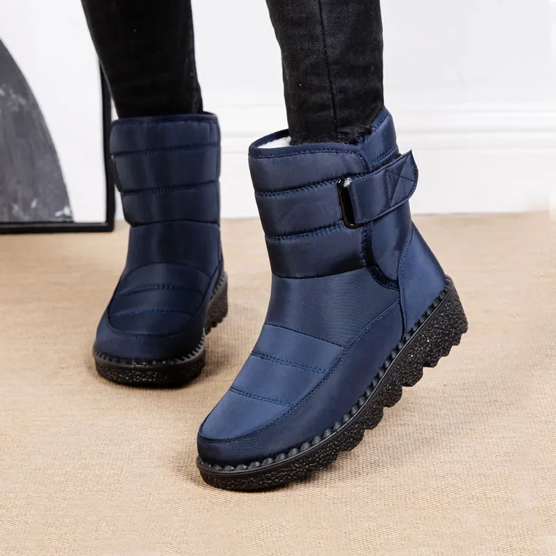 Women Fur Shoes Women's Wedges Boots Winter Woman Warm Mid-Calf Boot 2024 Ladies Hook Look Waterproof Shoe 3.5cm Plus Size 44 45