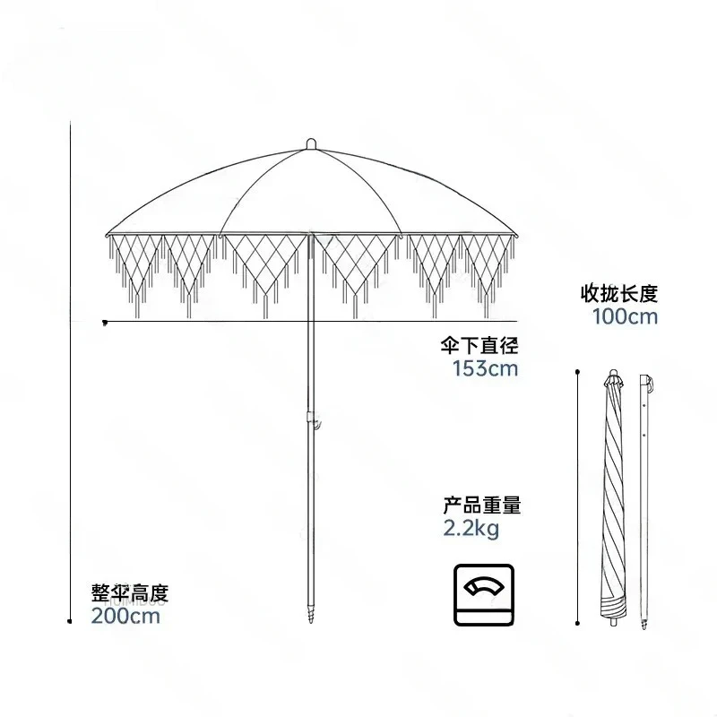 Outdoor French Fringed Parasol Courtyard Beach Umbrella Triangular Grid Internet Celebrity Middle Column Garden Umbrella Terrace