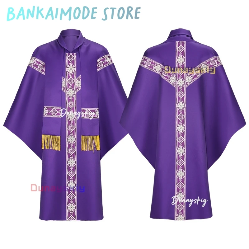 Men Women Medieval Retro Priest Monk Long Gown Cosplay Costume Cross Print Muslim Missionary Cloak Cape Halloween Party Robe