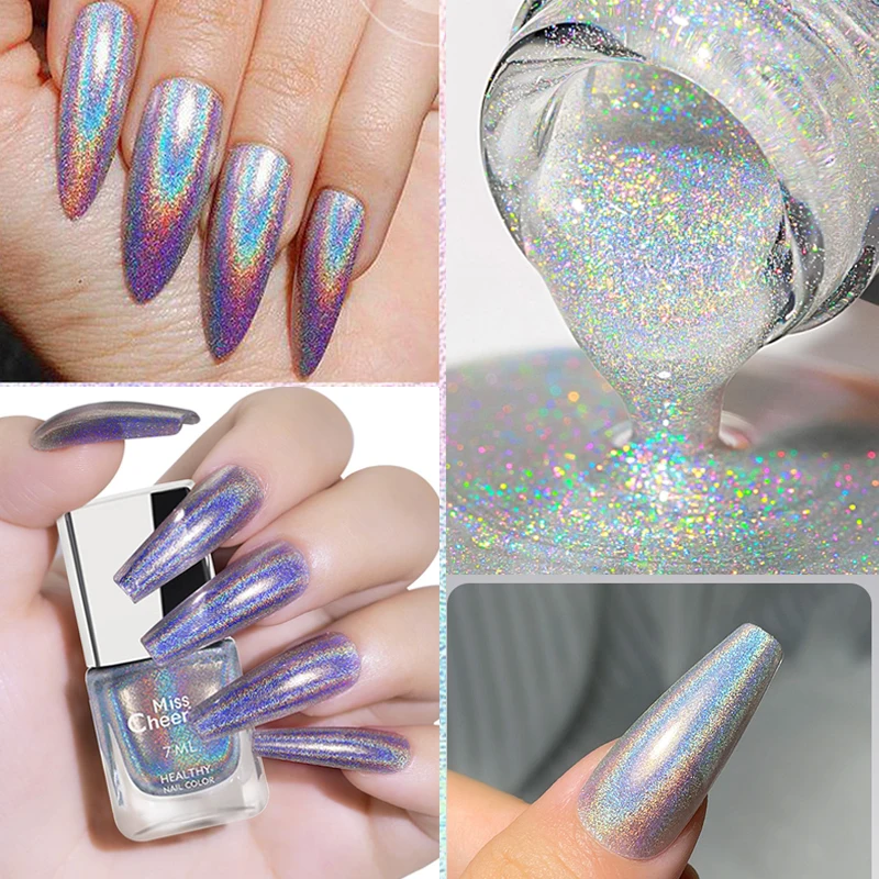 Esmalte de uñas holográfico con brillo arcoíris, laca de uñas cromada láser de 7 ml, efecto de cambio multicolor, salón de uñas artístico DIY de 8 colores