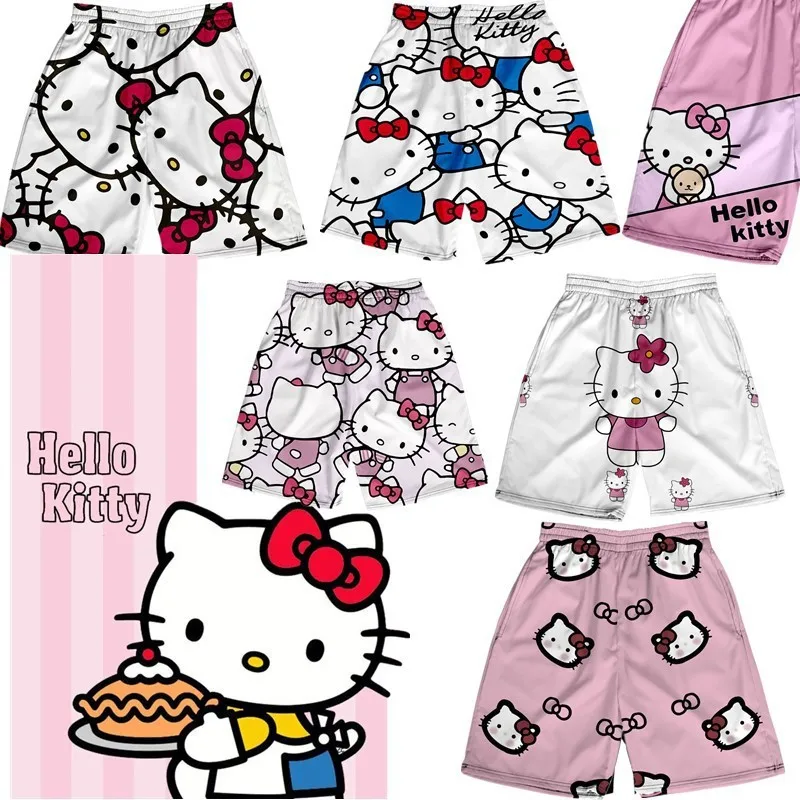 New Summer Sanrio Hello Kitty Shorts For Men and Women Home Oversize Loose Casual Beach Pants Girls Y2k Fashion Short Clothes