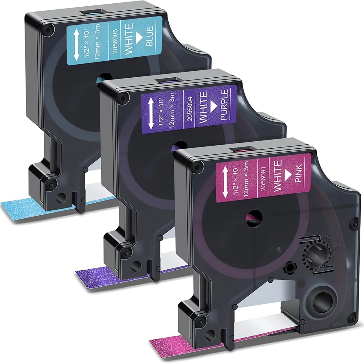 AC37-3-Pack for DYMO COLORPOP Label Tape White Print on Blue/Pink/Purple Glitter 12mm for Label Maker, Label Manager 160 280