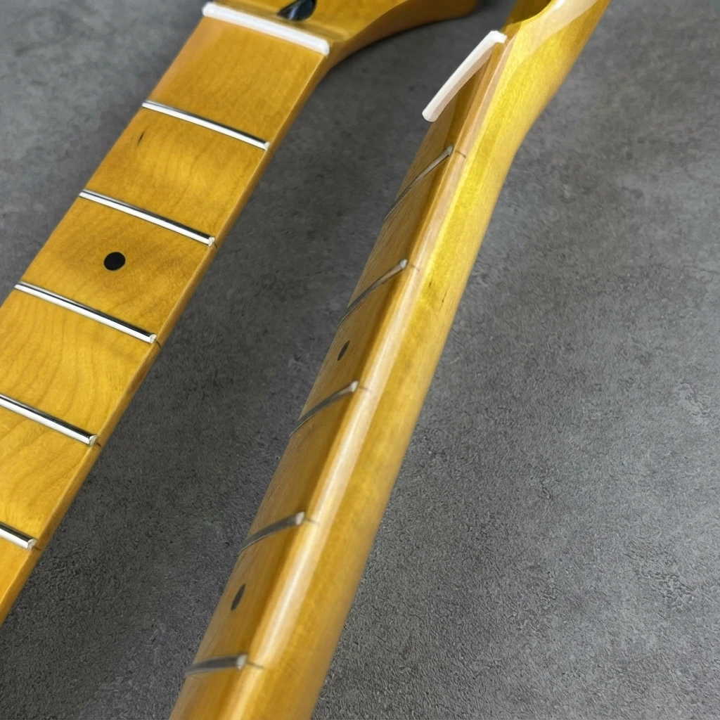 Light Yellow ST Guitar Neck, Light Fretboard, Standard Radius, 22 Frets, Gloss Finish, 56mm Heel, Truss Rod for Custom Parts