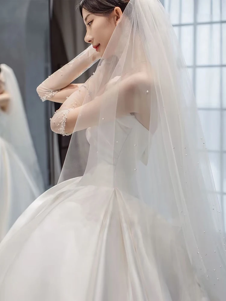 

Simple Ele Satin Bridal Gown 2025 New Sle Princ Sle Wedding Dr with Strap Long Tail for Young Brides under 25
