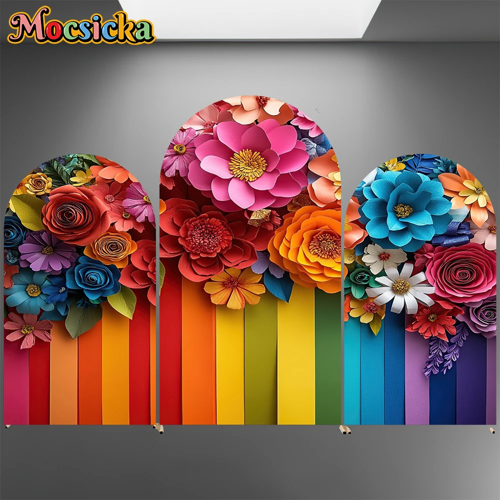 

Mocsicka Colorful Flower Wedding Arch Cover Backdrop Elastic Double-Sided Baby Shower Birthday Arched Background Art Party Decor