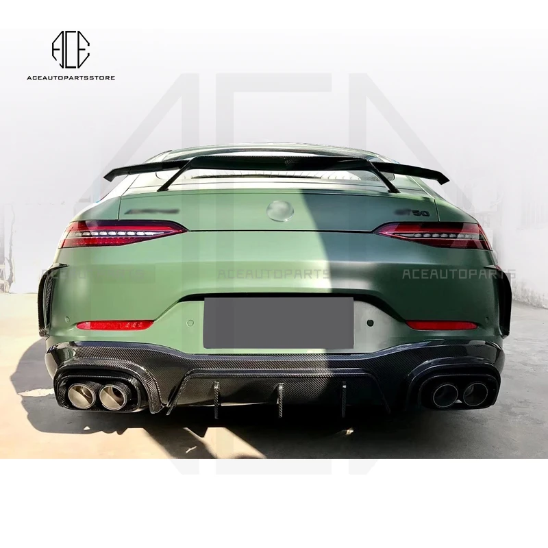 For Mercedes Benz AMG GT50 GT53 4 Door Real Carbon Fiber Front Lip Splitters Rear Diffuser With Exhaust Tips Side Skirt Spoiler