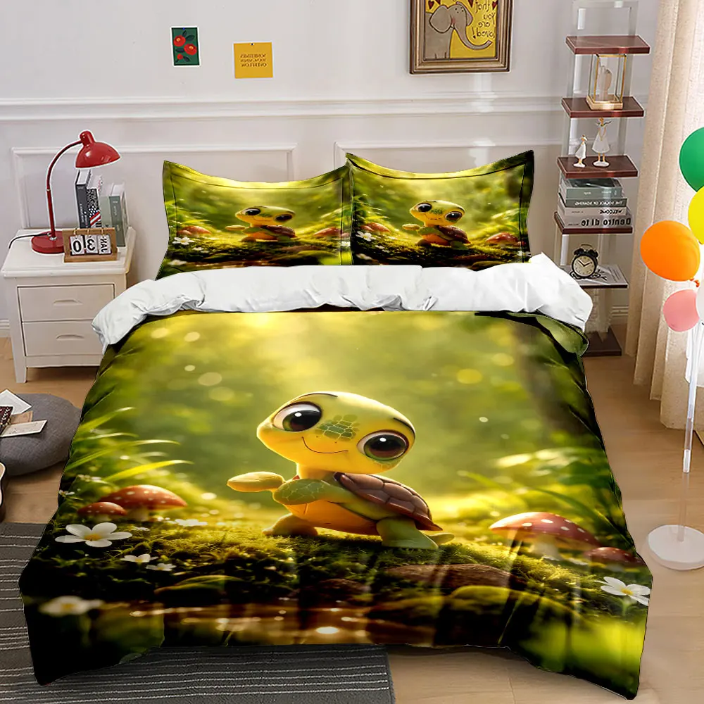 

Cute turtle in sunny forest Print Bedding Set 1 Duvet Cover 2 Pillowcases for Adult and Children Luxury Gift Full Size