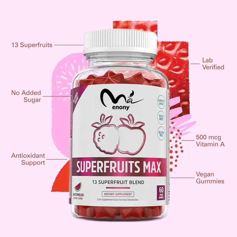 

60 vegetarian gummies with complex vitamins, 13 natural super fruits, rich in vitamins A, C, E, zinc, immunity, energy