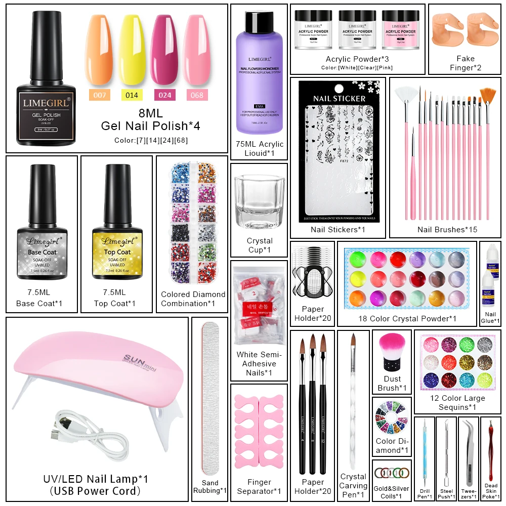 Nagel Kristall Pulver Set profession elle Kristall Nagel Polymer Tipps Acryl Gel politur Nagel Builder Dekoration DIY Nail Art