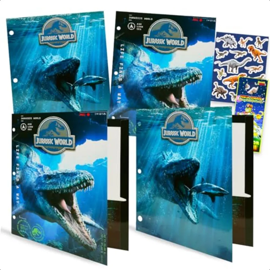 

Folders for School Dinosaur Pocket Folders Bundle Includes 4 Laminated Dinosaur Plastic Folders Plus Stickers More School plies