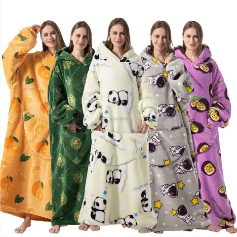 Oversized Wearable Blanket Hoodie Winter Warm Flannel Sherpa Blanket Hoodie for Men Women Pullover Extra Long TV Girl Sweatshirt