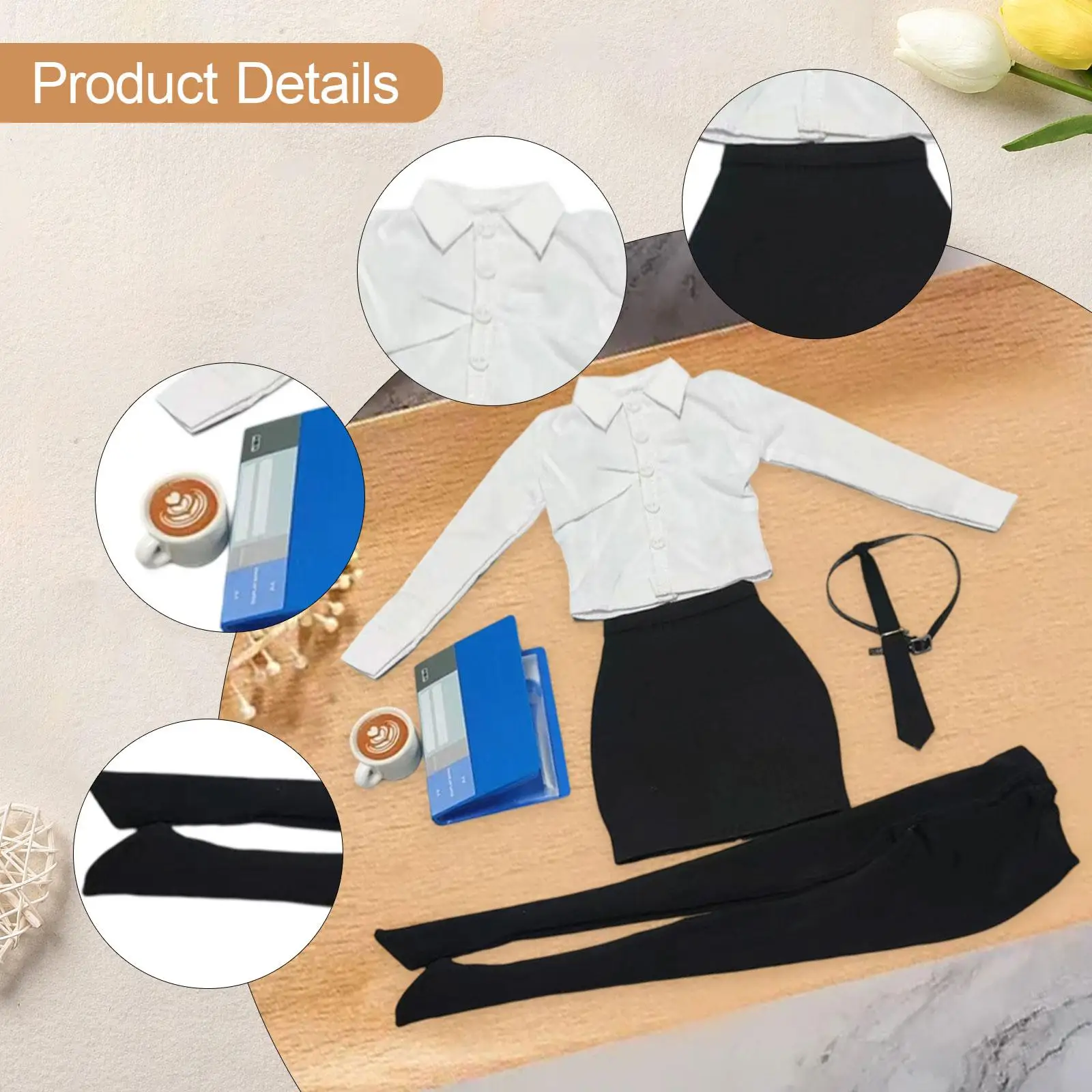 1/6 Schaal Vrouwelijke Kleding Formeel Miniatuur Kostuum voor 12 inch Action Figure Pop Kleding Wit Overhemd Stropdas Panty Koffie Rok