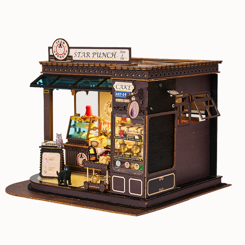 DIY Wooden Magic Cafe Shop Cottage Miniature Building Kits Doll Houses With Furniture Casa Dollhouses for Friends Birthday Gifts