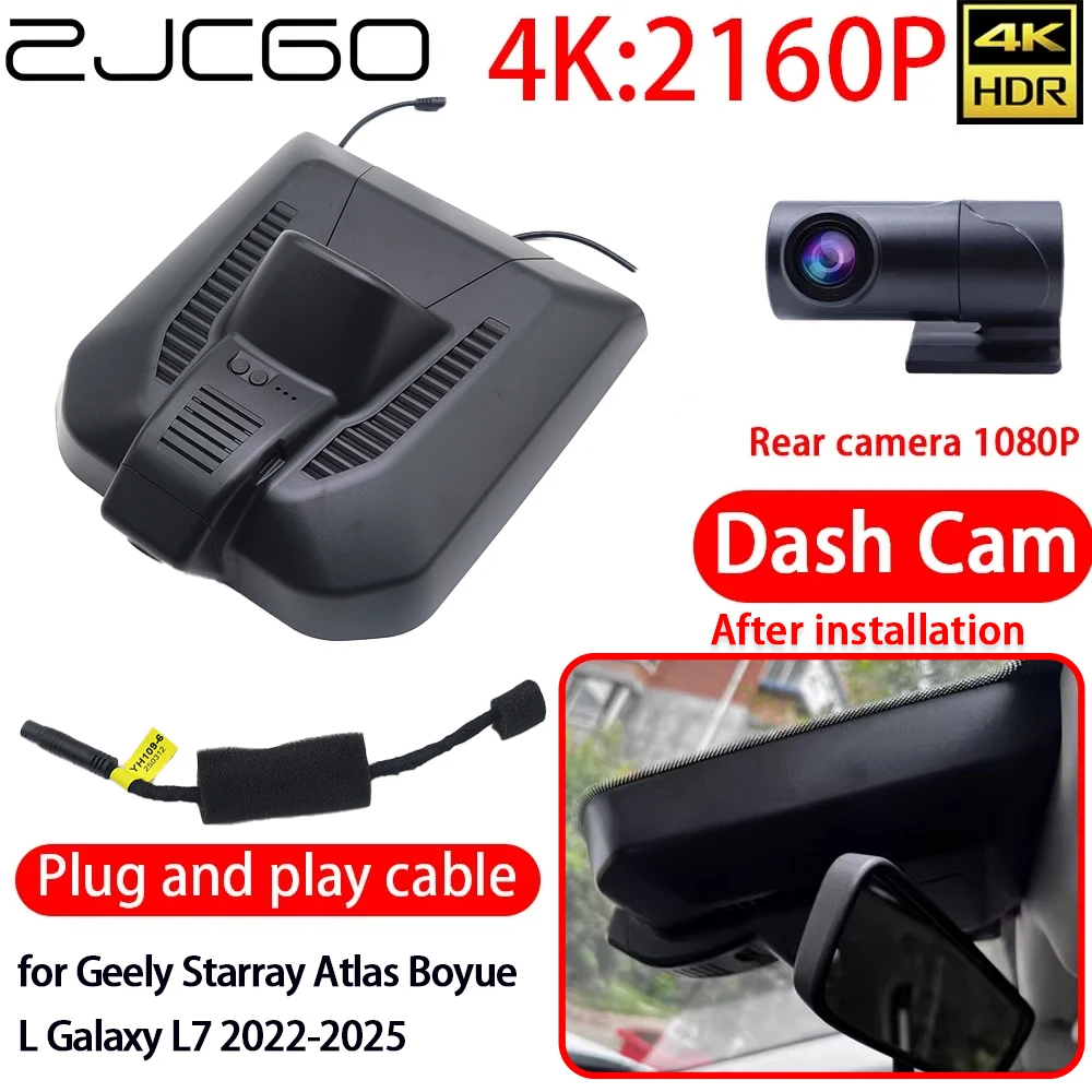 ZJCGO 4K DVR Dash Cam Wifi Lens Front Rear Camera 24h Monitor Recording for Geely Starray Atlas Boyue L Galaxy L7 2022-2025