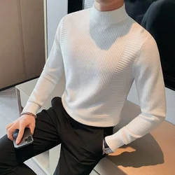 Pullovers Turtleneck White Knitted Sweaters for Men High Collar Man Clothes Business Clothing Cotton T Shirt Thick Winter Old X