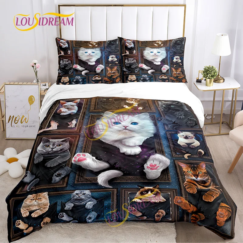 Soft Quilt Set pillowcase Print Fun Animal Cat Bedding Set Family Dormitory Children's Gift single/double size sheet