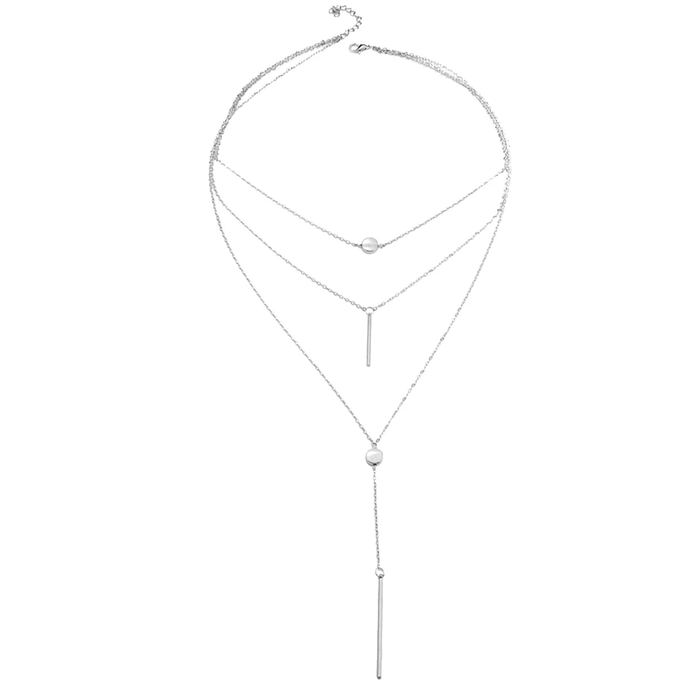 

Multilayer Dot Line Necklace Long Chain Jewelry For Women Silver Lightweight Comfortable Party Wedding Engagement Decoration
