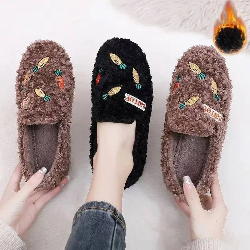 

Winter wool shoes warm beanie versatile fashionable velvet thickened cotton flat shoes casual slip-on plush comfortable shoes