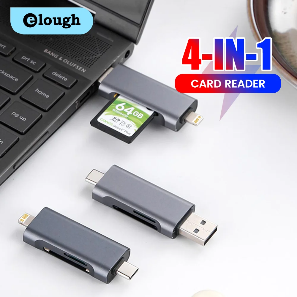 

4in1 Multifunction USB TYPEC Lighting Card Reader External Storage Black Stretch for Memory Stick USB 2.0 Mini SD TF Card Reader