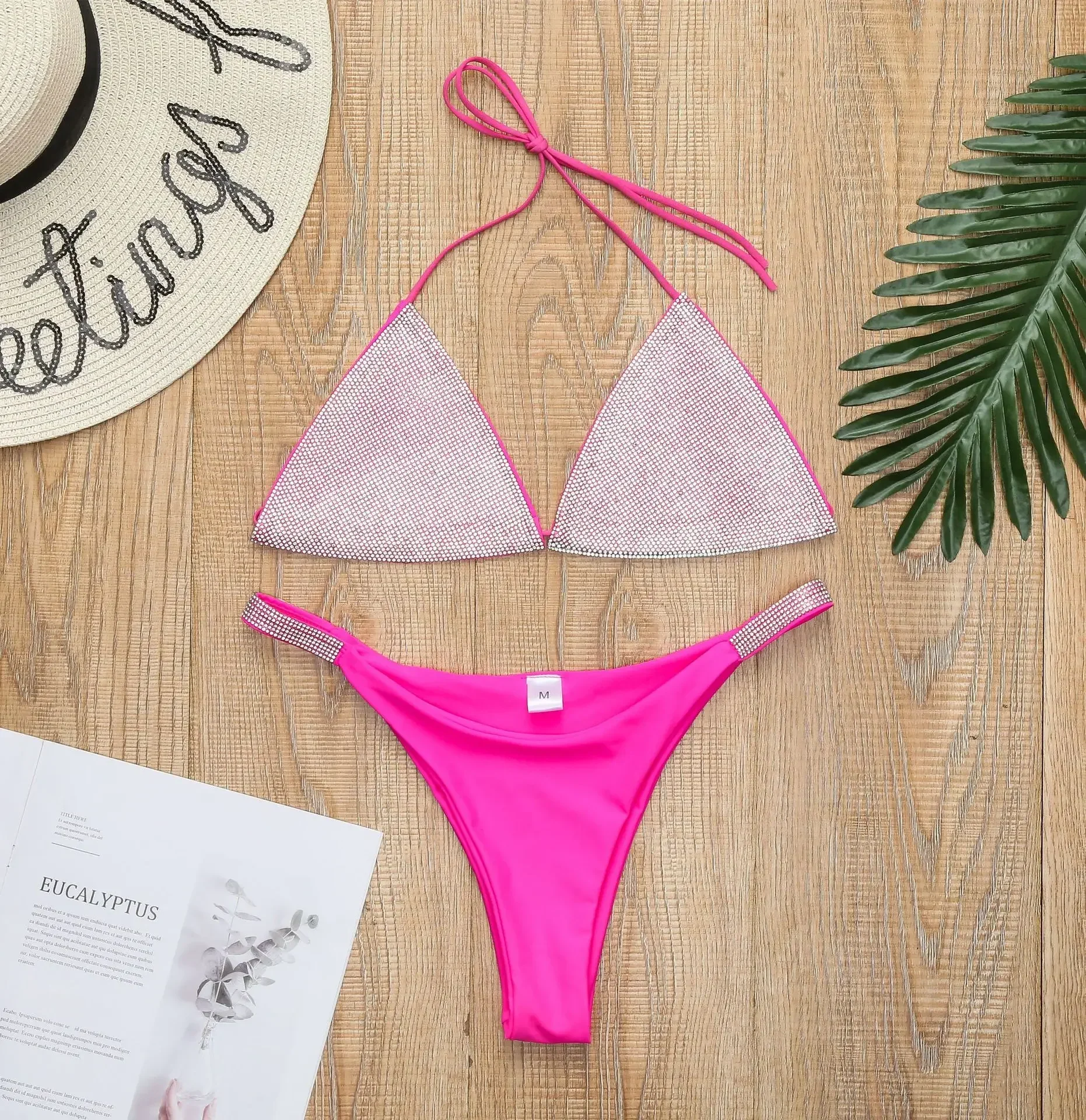 Seksowne trójkątne bikini ze strasami Push Up bikini damskie brazylijskie stroje kąpielowe stringi boczne strój kąpielowy Biquini kostiumy kąpielowe strój kąpielowy