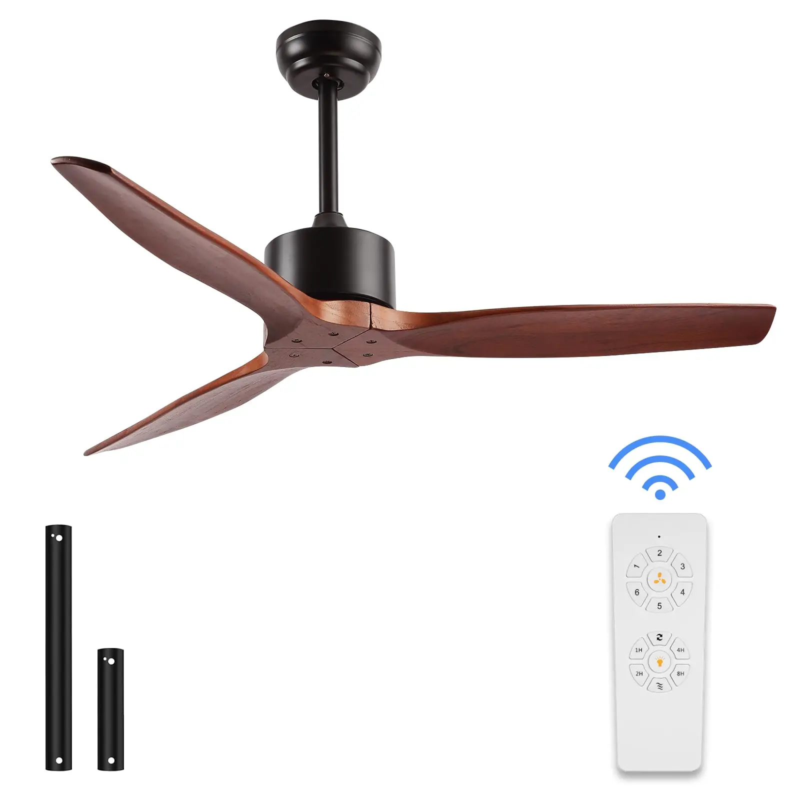 

Modern Ceiling Fan No Lights, 52 In Wood Ceiling Fan with Remote Control Reversible DC Motor 6 Speeds, For Bedroom Living Room