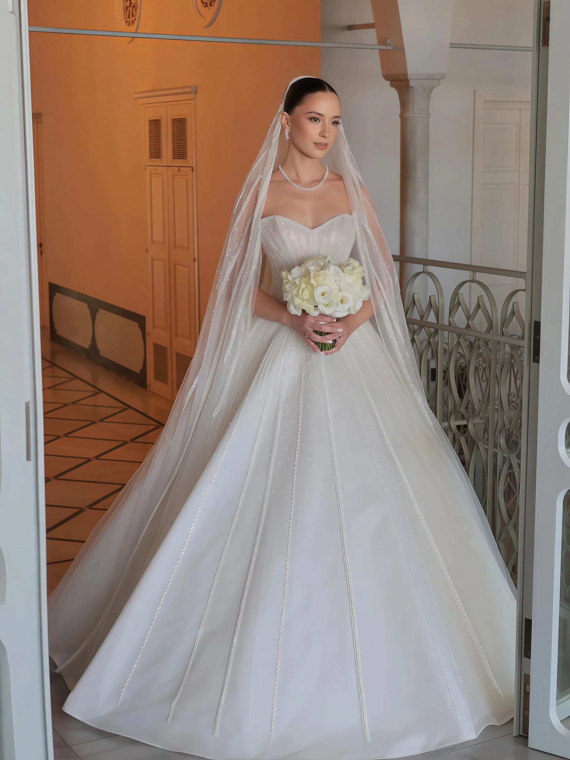 

Customized Exquisite Sweetheart Pearls Beading Ball Gown Wedding Dress Off Shoulder Princess Bridal Gown Vestidos De Novia