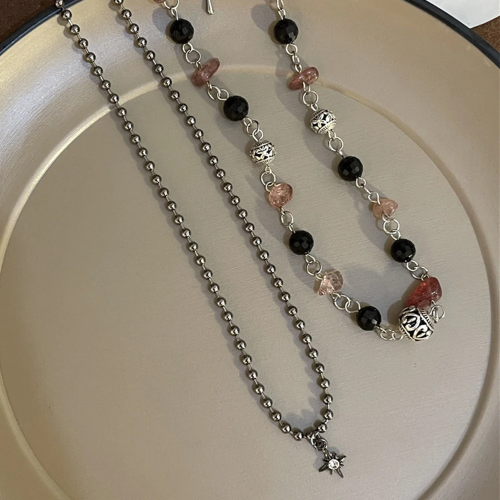 Yupsk 2-teiliges Set Vintage Friedensschnallen-Anhänger Gestapelte Halskette Natursteinperlen Ketten Choker Halsketten-Set für Frauen und Mädchen – Detail 4