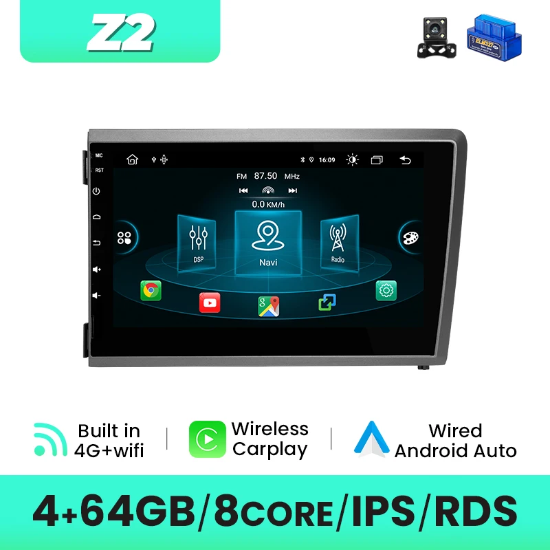 Draadloze Carplay Android 14 Autoradio Speler Voor VOLVO S60 V70 XC70 XC90 2000 2001 2002 2003 2004 4G Wifi 2 Din GPS Navigatie
