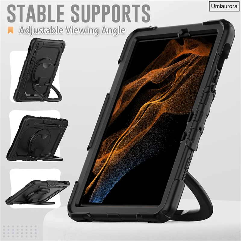 لسامسونج تبويب S7 S8 + S9 الترا S10 FE + زائد SM-X620 SM-X520 X820 X920 للصدمات اللوحي حالة سحب حلقة حامل حزام وعرة فوندا