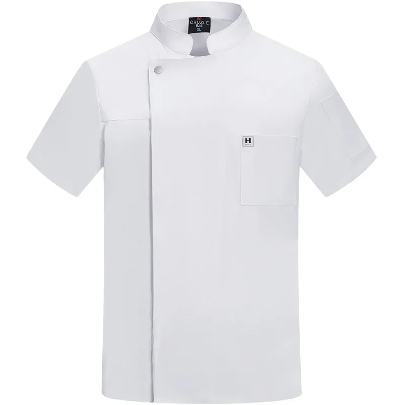 Neue hochwertige elastische Chef-Kurzarm-Arbeitskleidung Sommer dünne atmungsaktive Herren schwarz-weiße Catering-Kochkleidung