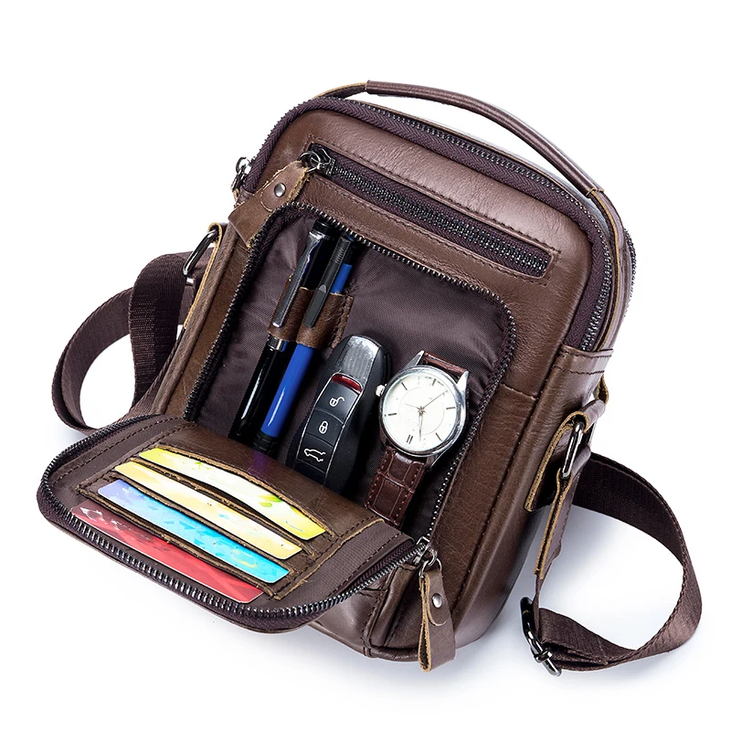 Head layer cowhide men's crossbody bag, multifunctional single shoulder bag, European and American style trendy men's bag